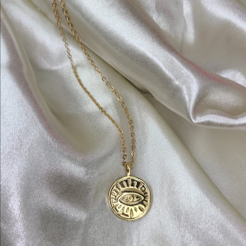 Gold Evil Eye Coin Pedant Necklace